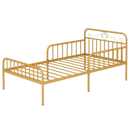 Twin Size Bed Frame with Headboard and Safety Side Guardrails-Gold - Gold - Simple Bed Frame