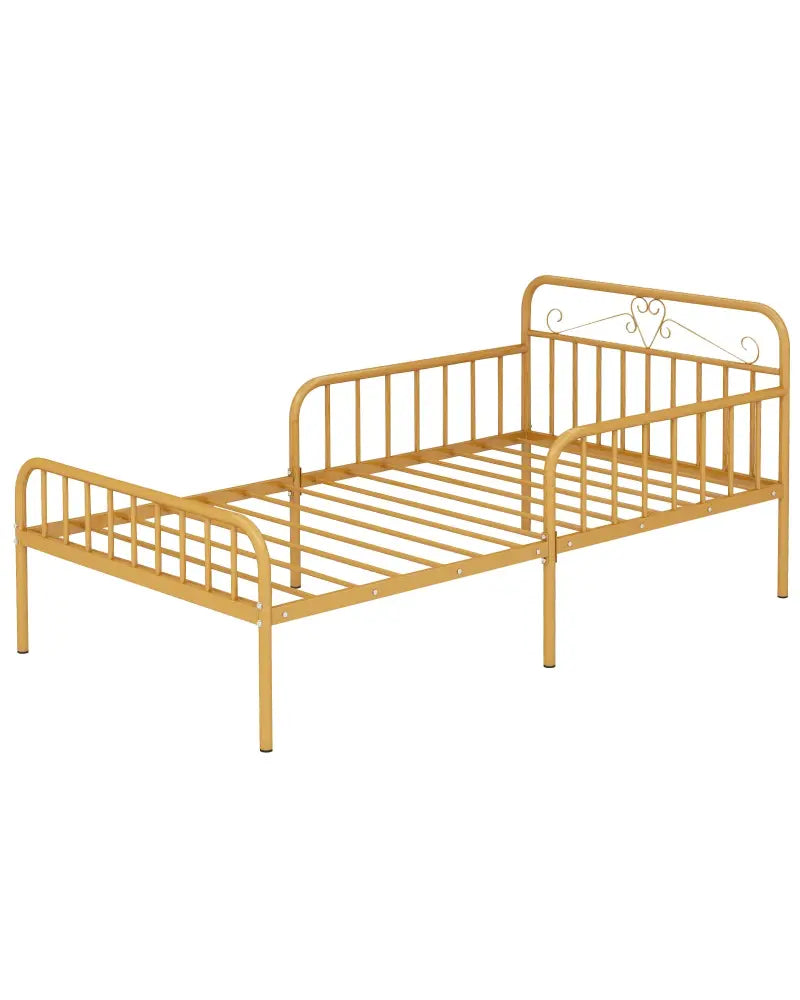 Twin Size Bed Frame with Headboard and Safety Side Guardrails-Gold - Gold - Simple Bed Frame