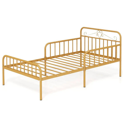 Twin Size Bed Frame with Headboard and Safety Side Guardrails-Gold - Gold - Simple Bed Frame