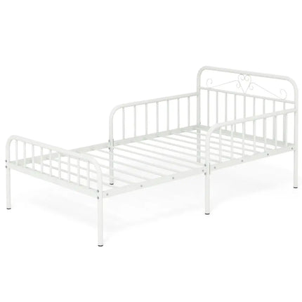 Twin Size Bed Frame with Headboard and Safety Side Guardrails-White - White - Simple Bed Frame