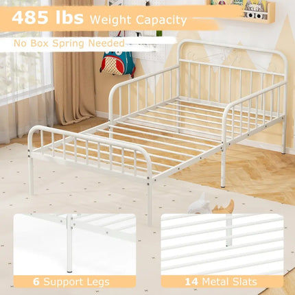 Twin Size Bed Frame with Headboard and Safety Side Guardrails-White - White - Simple Bed Frame