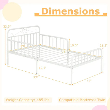 Twin Size Bed Frame with Headboard and Safety Side Guardrails-White - White - Simple Bed Frame