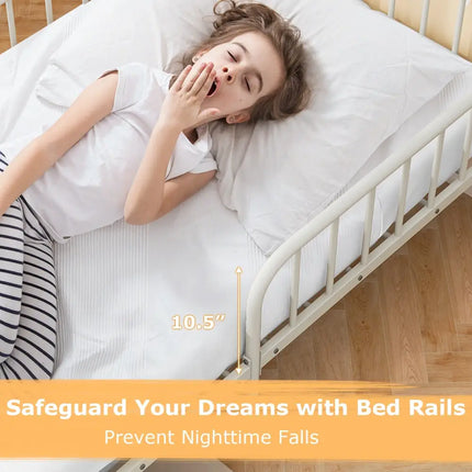 Twin Size Bed Frame with Headboard and Safety Side Guardrails-White - White - Simple Bed Frame