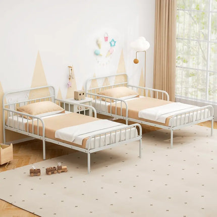 Twin Size Bed Frame with Headboard and Safety Side Guardrails-White - White - Simple Bed Frame