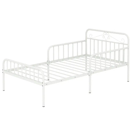 Twin Size Bed Frame with Headboard and Safety Side Guardrails-White - White - Simple Bed Frame