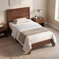 Twin Size Bed Frame with Headboard for Small Room No Box Spring Needed-Walnut - Walnut - Simple Bed Frame