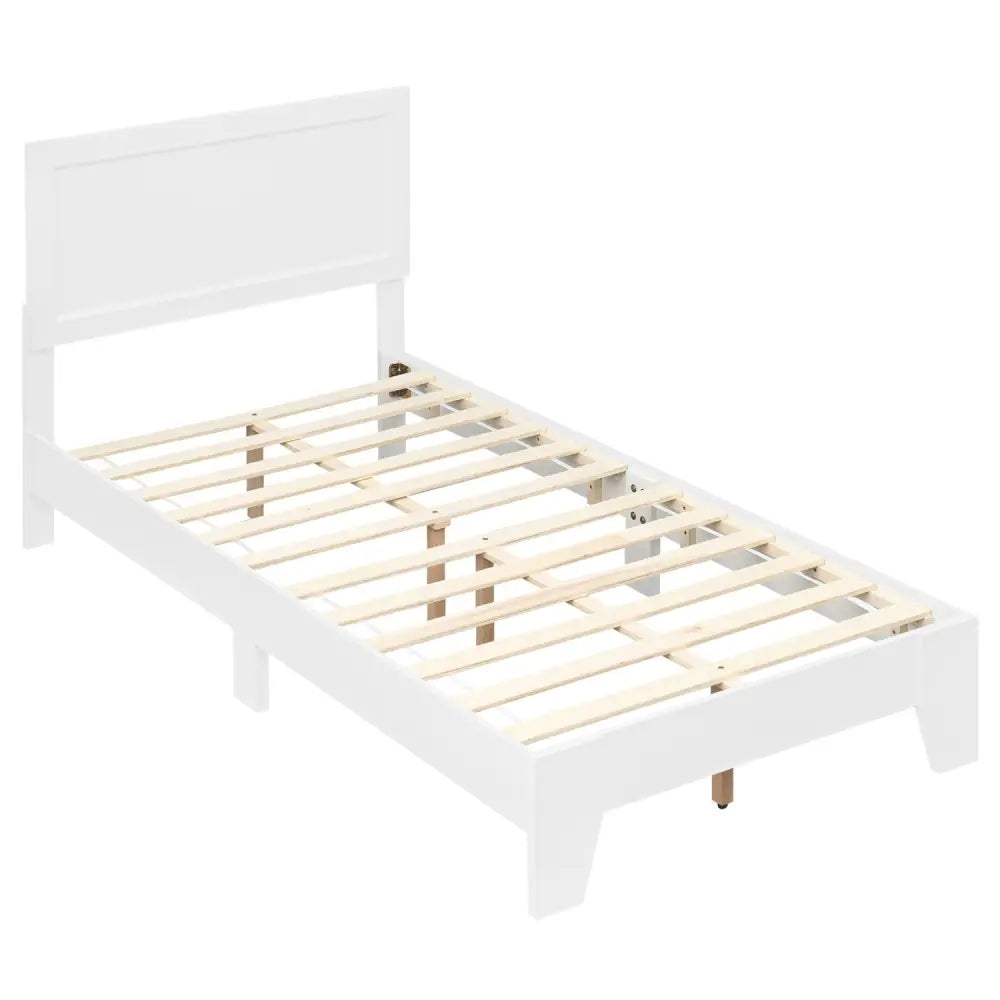 Twin Size Bed Frame with Headboard for Small Room No Box Spring Needed-White - White - Simple Bed Frame