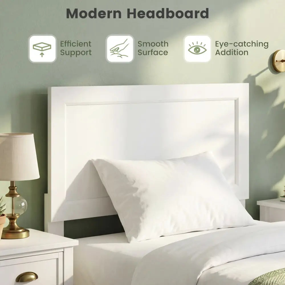 Twin Size Bed Frame with Headboard for Small Room No Box Spring Needed-White - White - Simple Bed Frame