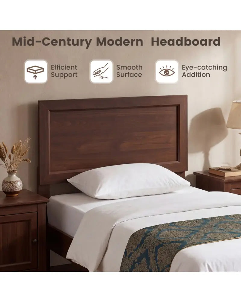 Twin Size Bed Frame with Headboard for Small Room No Box Spring Needed-Walnut - Walnut - Simple Bed Frame