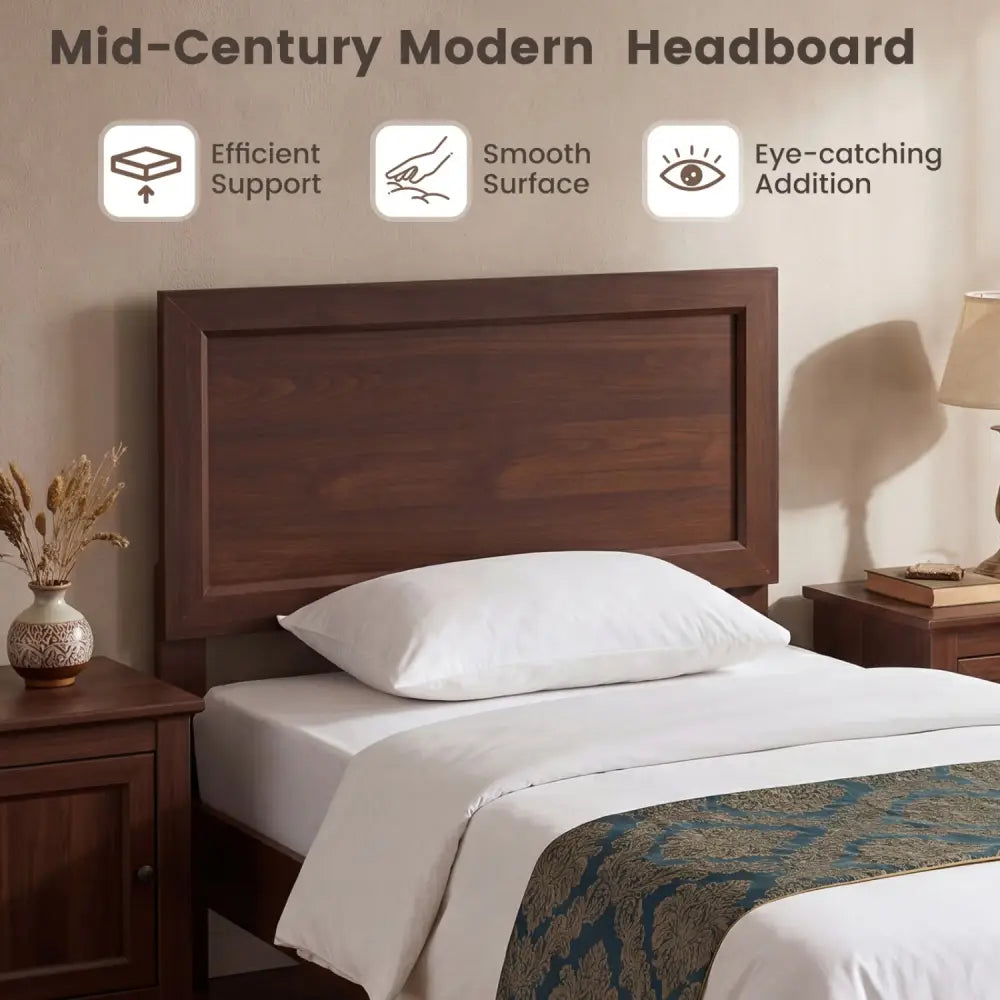 Twin Size Bed Frame with Headboard for Small Room No Box Spring Needed-Walnut - Walnut - Simple Bed Frame