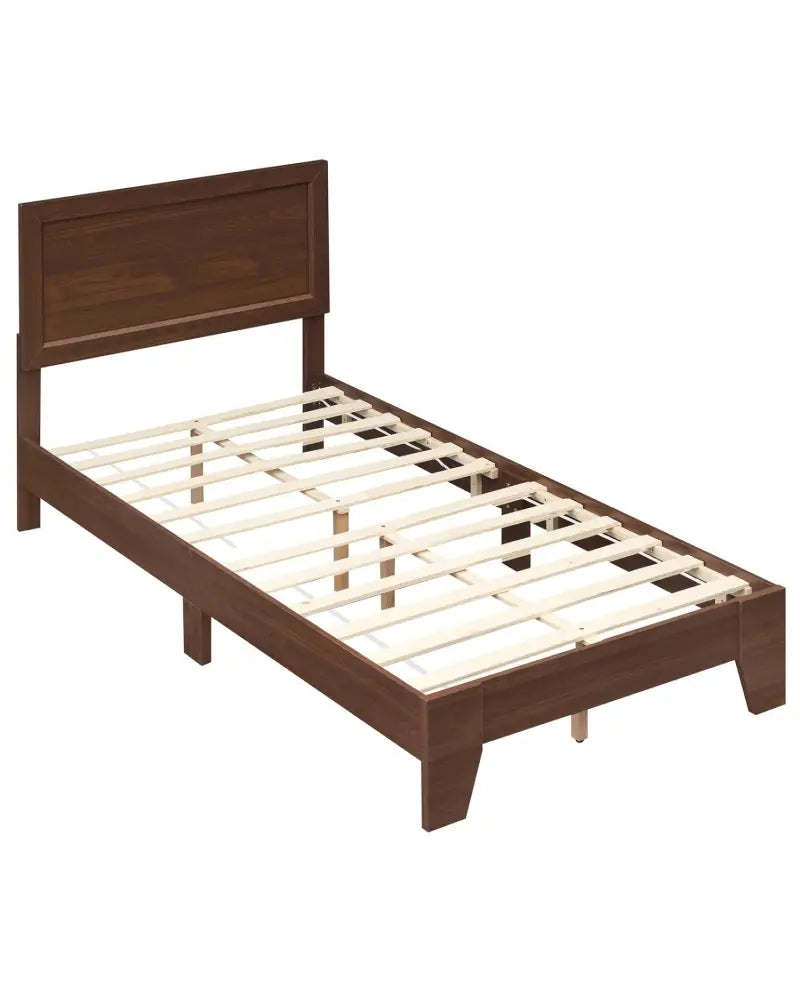 Twin Size Bed Frame with Headboard for Small Room No Box Spring Needed-Walnut - Walnut - Simple Bed Frame