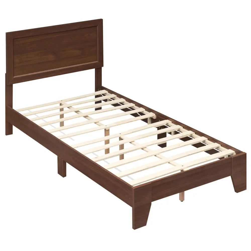 Twin Size Bed Frame with Headboard for Small Room No Box Spring Needed-Walnut - Walnut - Simple Bed Frame