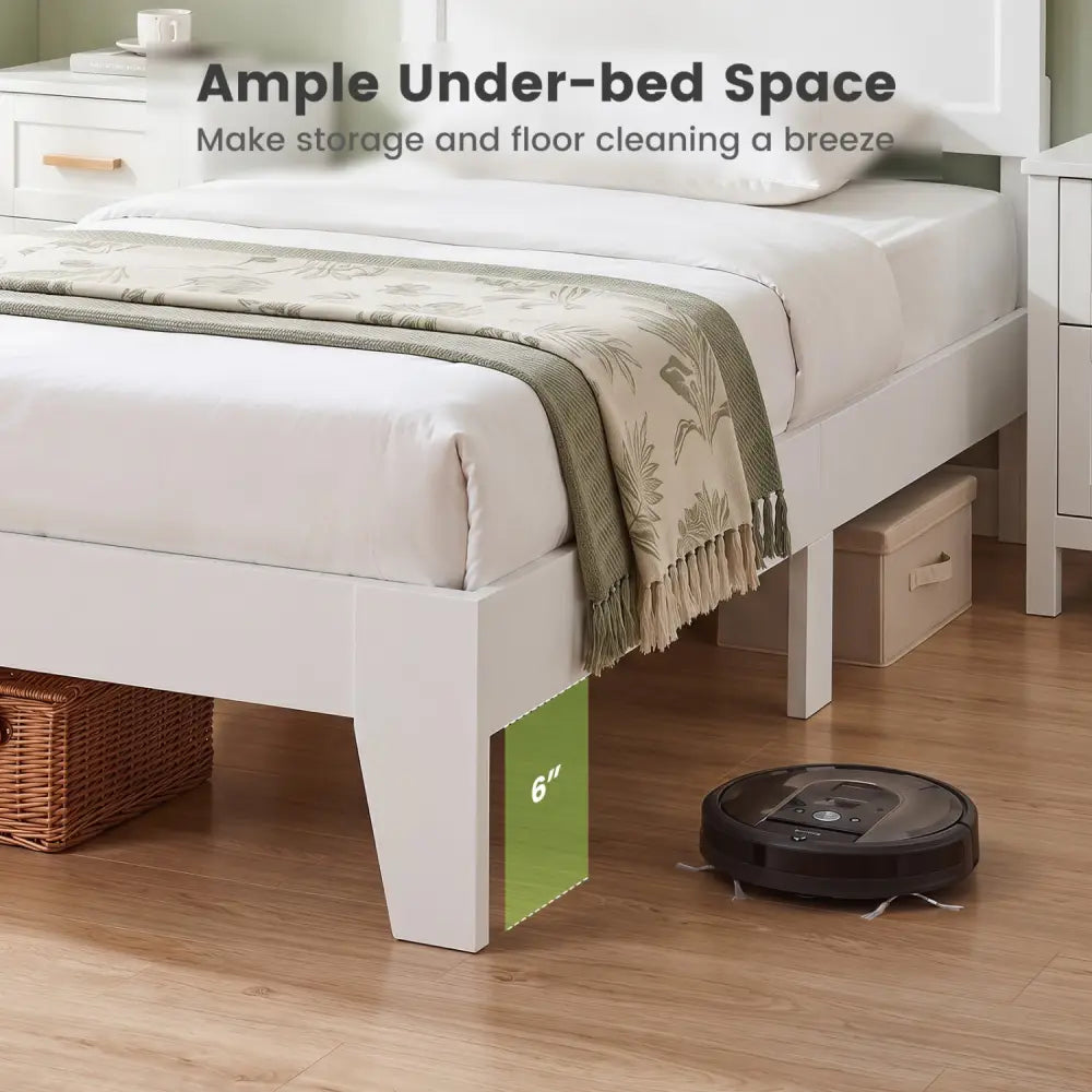 Twin Size Bed Frame with Headboard for Small Room No Box Spring Needed-White - White - Simple Bed Frame