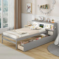 Twin Size Bed Frame with LED Light and Bookcase Headboard-Gray - Gray - Trundle Bed Frame