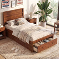 Twin Size Bed Frame with Storage Drawers and Headboard-Walnut - Walnut - Simple Bed Frame