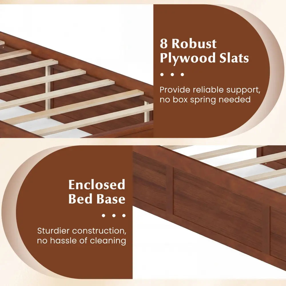 Twin Size Bed Frame with Storage Drawers and Headboard-Walnut - Walnut - Simple Bed Frame