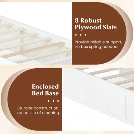 Twin Size Bed Frame with Storage Drawers and Headboard-White - White - Simple Bed Frame