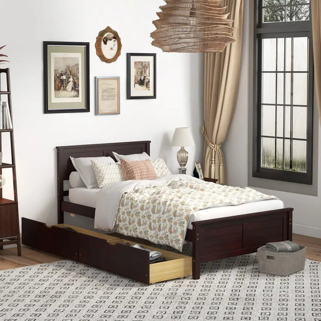 Twin Size Bed Frame with Storage Drawers-Espresso - Espresso - Trundle Bed Frame
