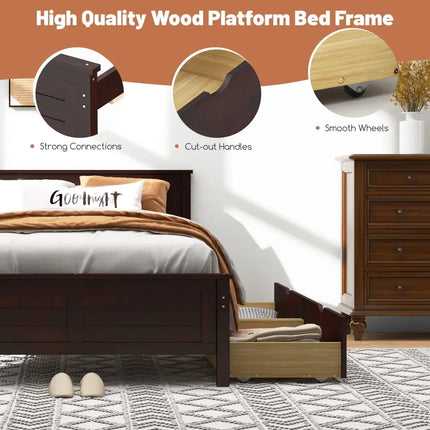 Twin Size Bed Frame with Storage Drawers-Espresso - Espresso - Trundle Bed Frame