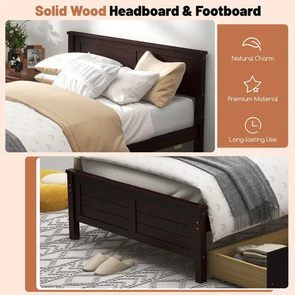 Twin Size Bed Frame with Storage Drawers-Espresso - Espresso - Trundle Bed Frame