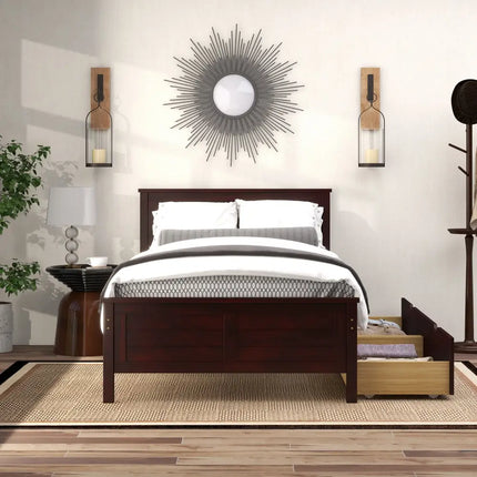 Twin Size Bed Frame with Storage Drawers-Espresso - Espresso - Trundle Bed Frame