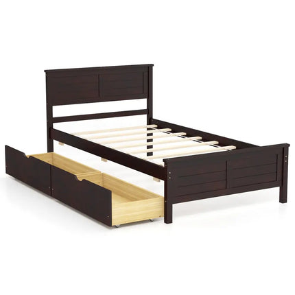 Twin Size Bed Frame with Storage Drawers-Espresso - Espresso - Trundle Bed Frame