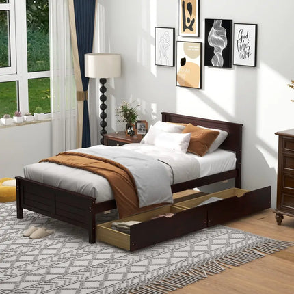 Twin Size Bed Frame with Storage Drawers-Espresso - Espresso - Trundle Bed Frame