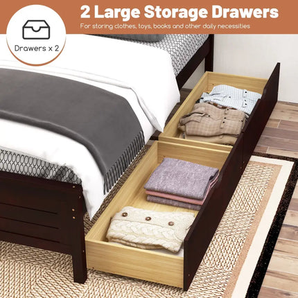 Twin Size Bed Frame with Storage Drawers-Espresso - Espresso - Trundle Bed Frame