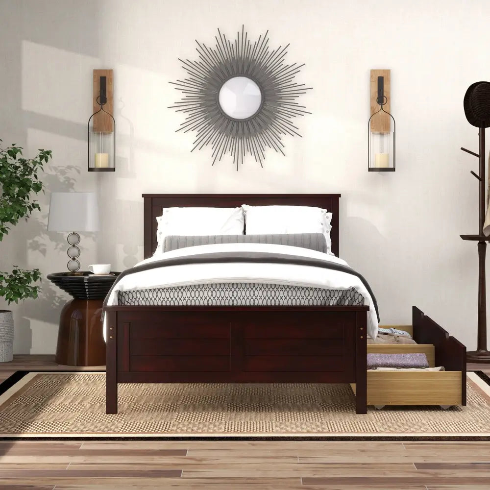 Twin Size Bed Frame with Storage Drawers-Espresso - Espresso - Trundle Bed Frame