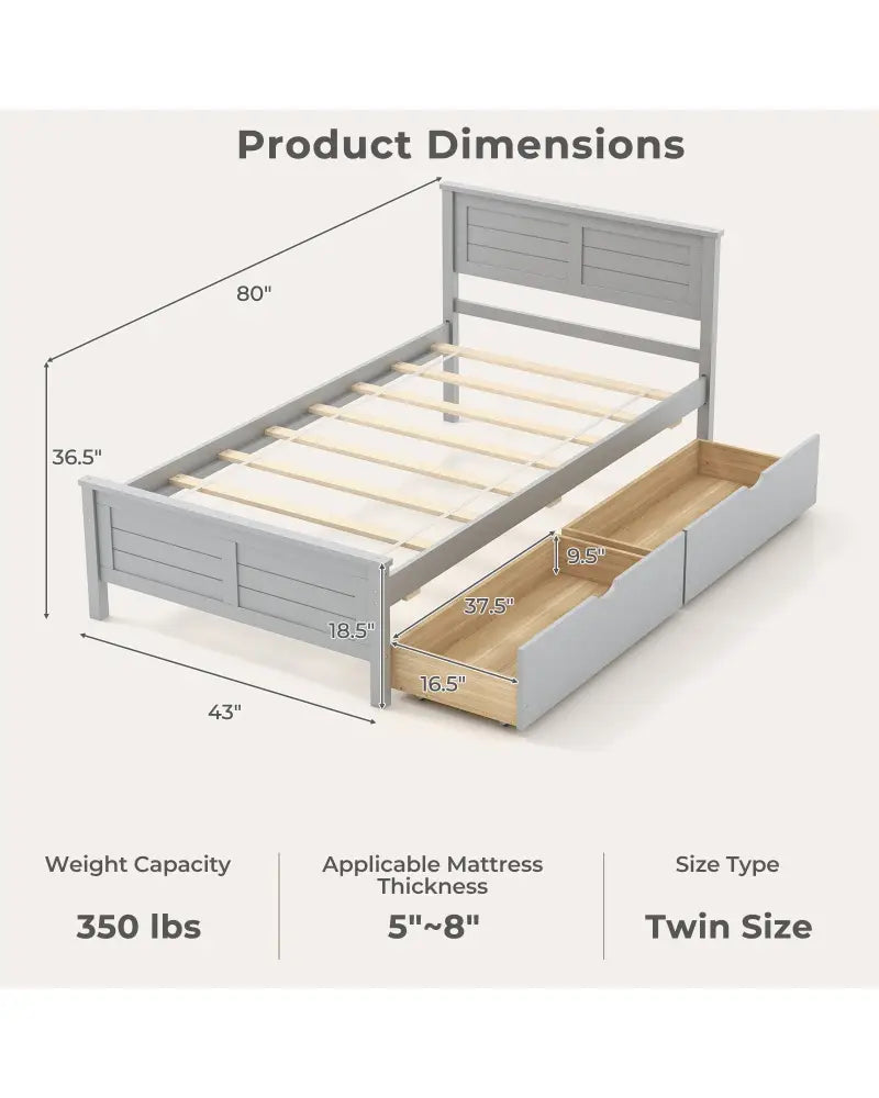 Twin Size Bed Frame with Storage Drawers-Gray - Gray - Trundle Bed Frame
