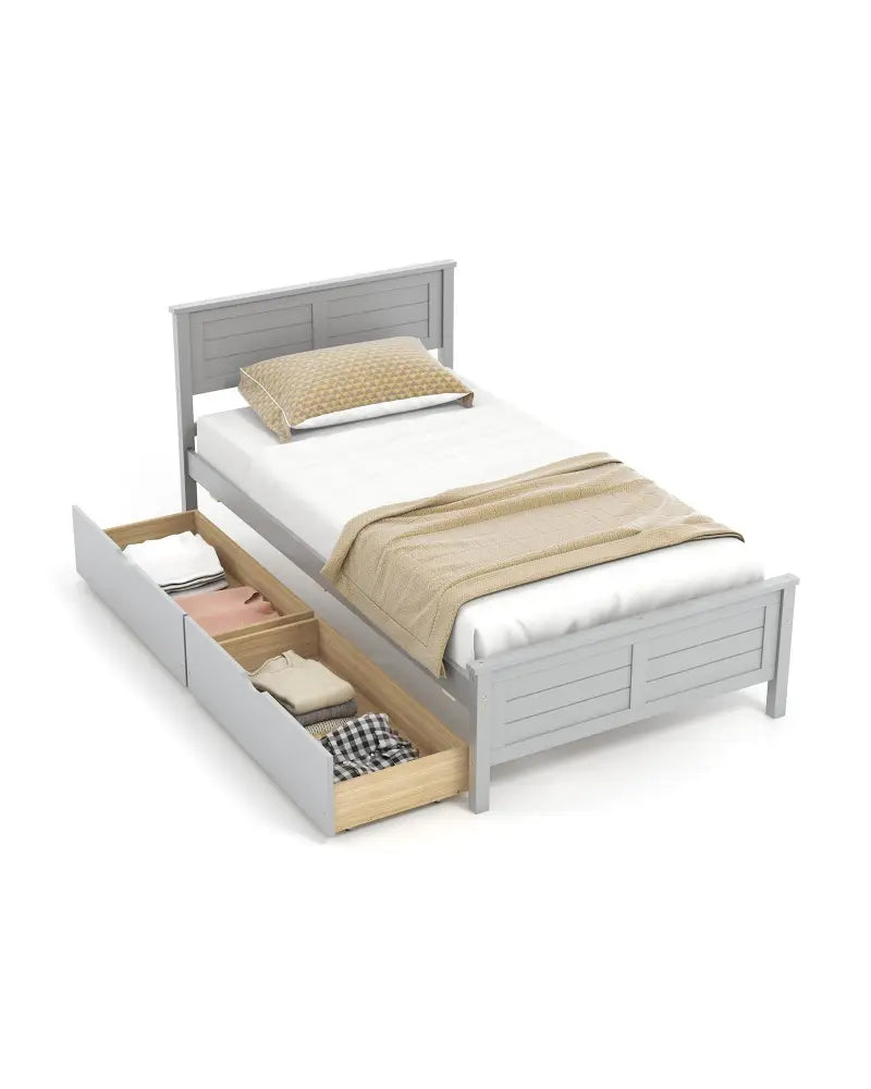 Twin Size Bed Frame with Storage Drawers-Gray - Gray - Trundle Bed Frame