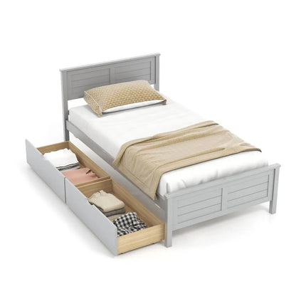 Twin Size Bed Frame with Storage Drawers-Gray - Gray - Trundle Bed Frame