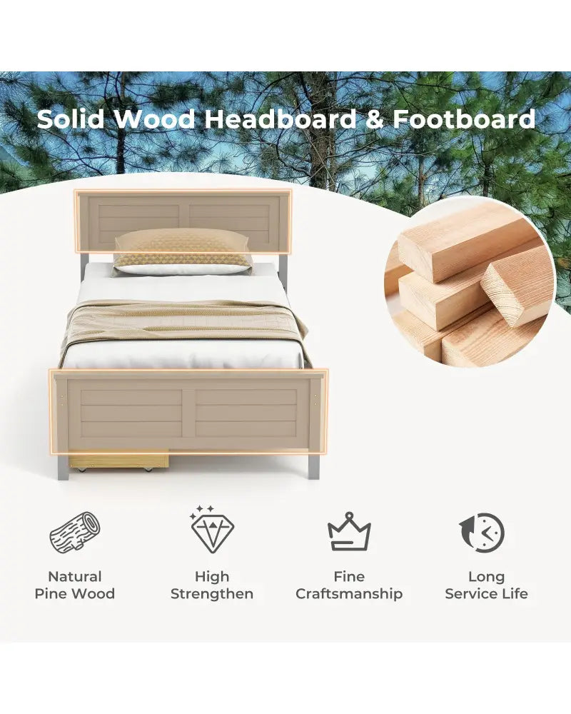 Twin Size Bed Frame with Storage Drawers-Gray - Gray - Trundle Bed Frame