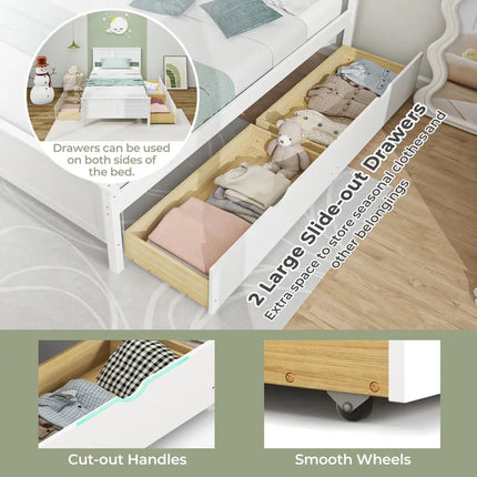 Twin Size Bed Frame with Storage Drawers-White - White - Trundle Bed Frame