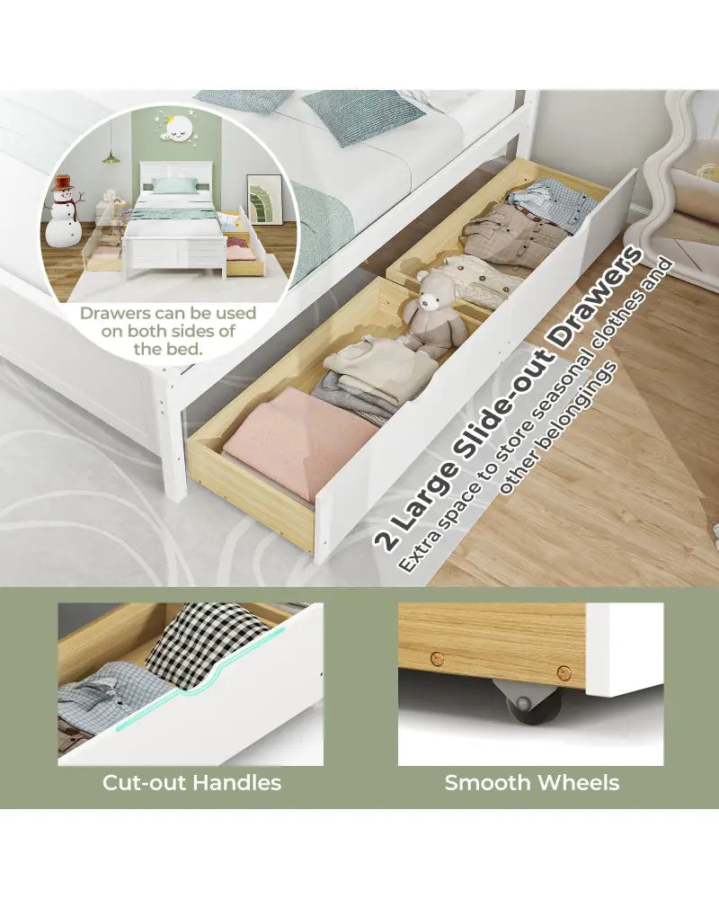 Twin Size Bed Frame with Storage Drawers-White - White - Trundle Bed Frame