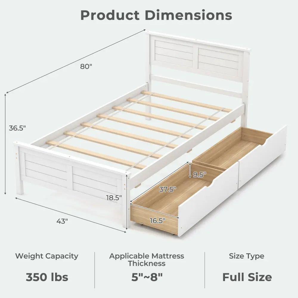 Twin Size Bed Frame with Storage Drawers-White - White - Trundle Bed Frame