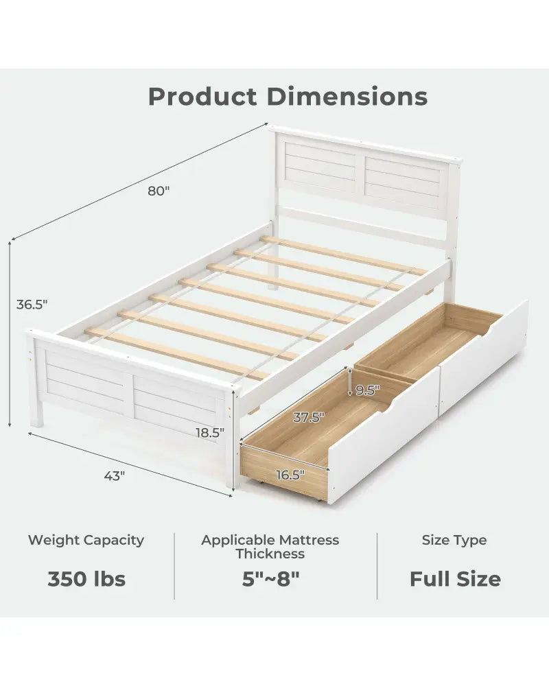 Twin Size Bed Frame with Storage Drawers-White - White - Trundle Bed Frame