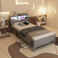 Twin Size Bed Frame with Storage Headboard and Charging Station-Gray - Gray - Toddler Beds