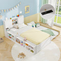 Twin Size Bed Frame with Trundle and Power Outlets-White - White - Trundle Bed Frame