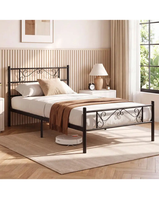 Twin Size Black Metal Bed Frame with Headboard and Footboard for Bedroom-Twin - Simple Bed Frame