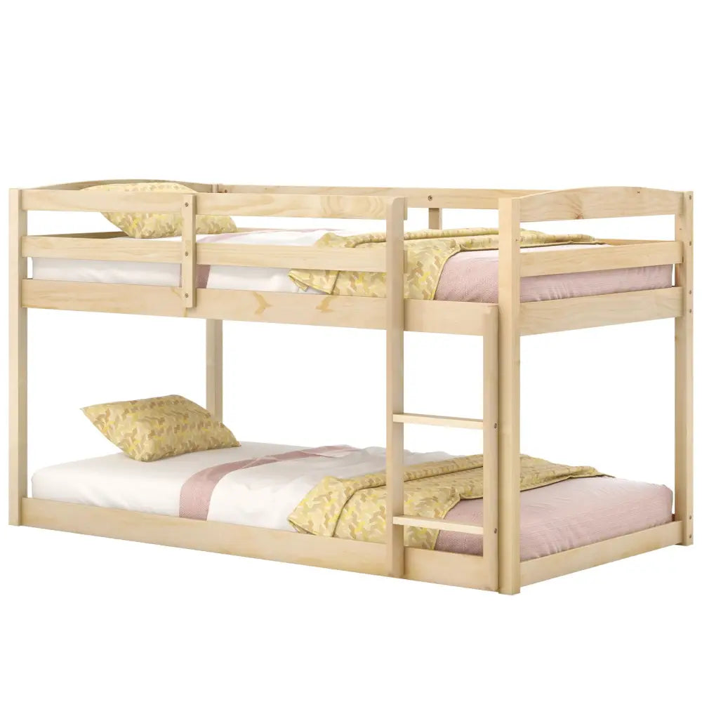 Twin Size Bunk Bed with High Guardrails and Integrated Ladder-Natural - Natural - Toddler Beds