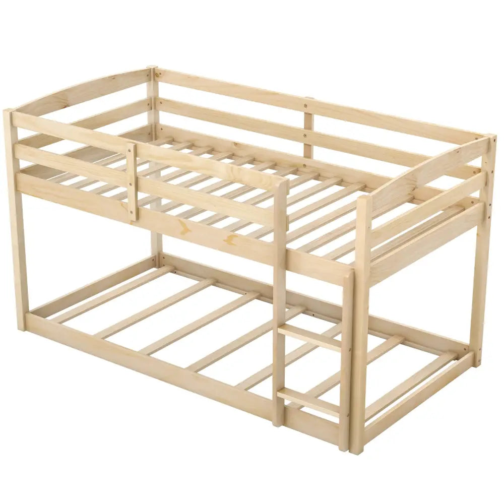 Twin Size Bunk Bed with High Guardrails and Integrated Ladder-Natural - Natural - Toddler Beds