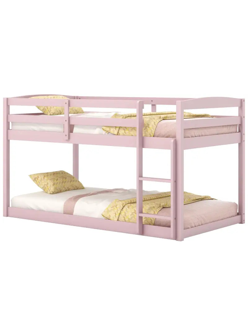 Twin Size Bunk Bed with High Guardrails and Integrated Ladder-Pink - Pink - Toddler Beds
