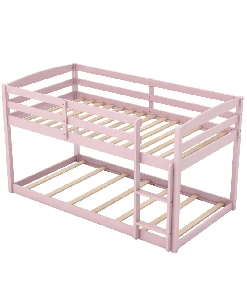 Twin Size Bunk Bed with High Guardrails and Integrated Ladder-Pink - Pink - Toddler Beds