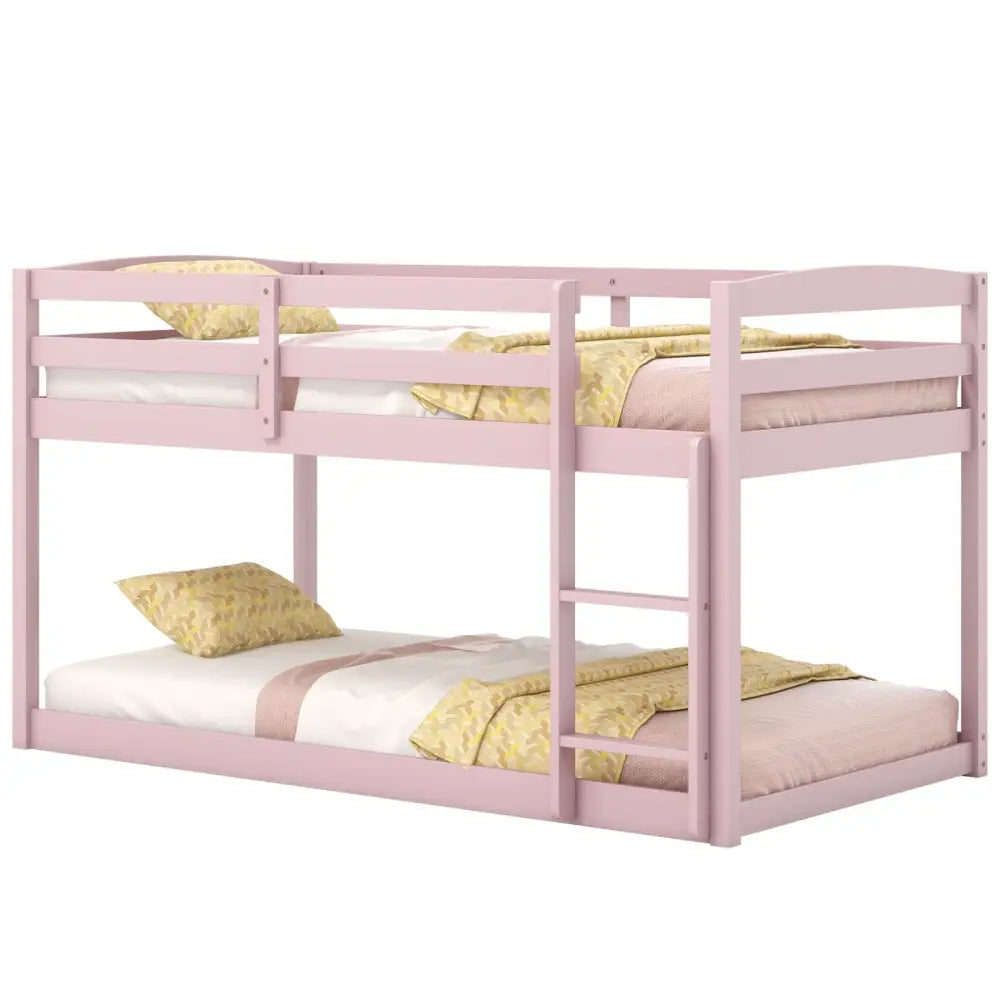 Twin Size Bunk Bed with High Guardrails and Integrated Ladder-Pink - Pink - Toddler Beds