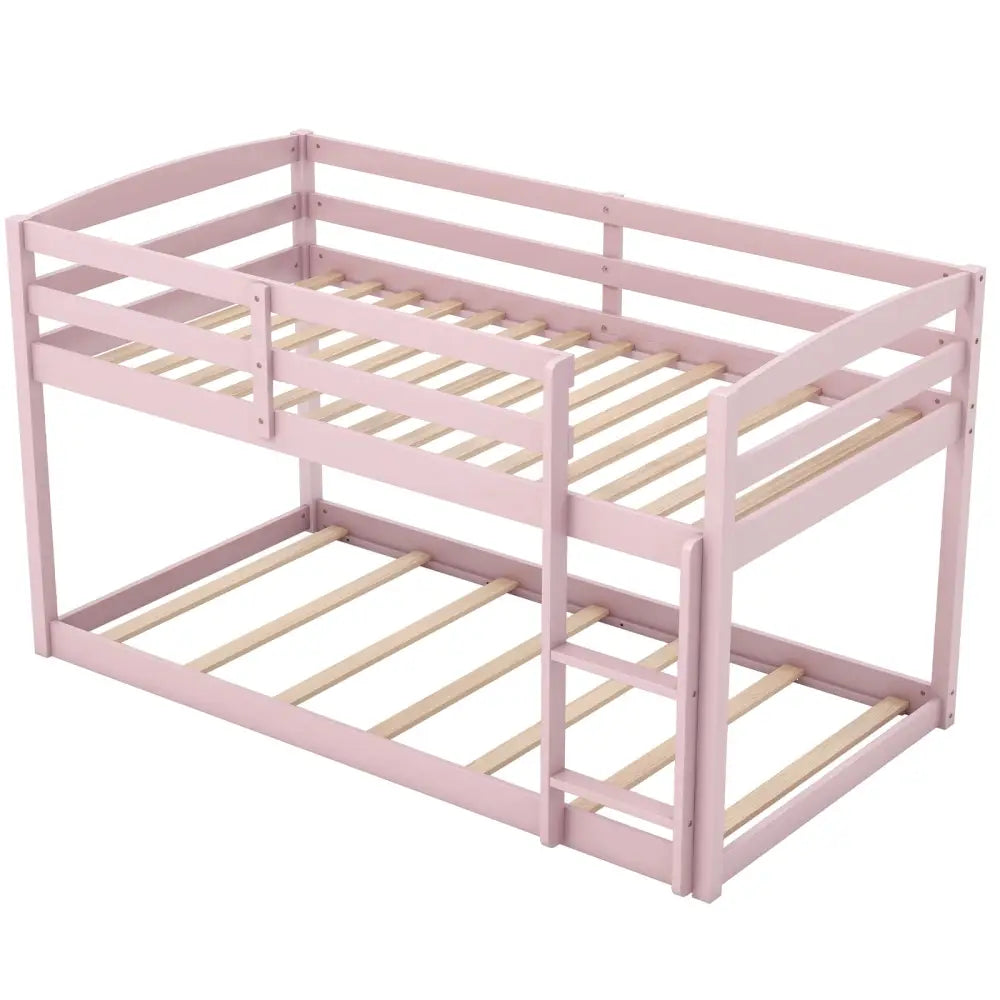 Twin Size Bunk Bed with High Guardrails and Integrated Ladder-Pink - Pink - Toddler Beds