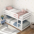 Twin Size Bunk Bed with High Guardrails and Integrated Ladder-White - White - Toddler Beds