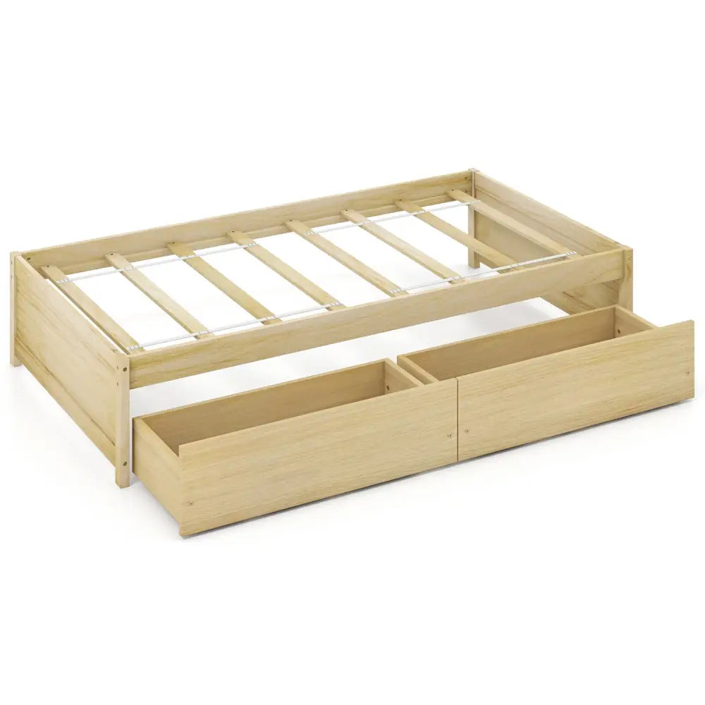 Twin Size Captain Bed with 2 Drawers and Slats Support-Natural - Natural - Simple Bed Frame