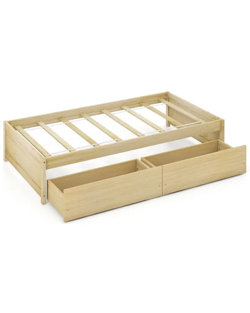 Twin Size Captain Bed with 2 Drawers and Slats Support-Natural - Natural - Simple Bed Frame