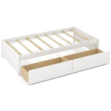 Twin Size Captain Bed with 2 Drawers and Slats Support-White - White - Simple Bed Frame